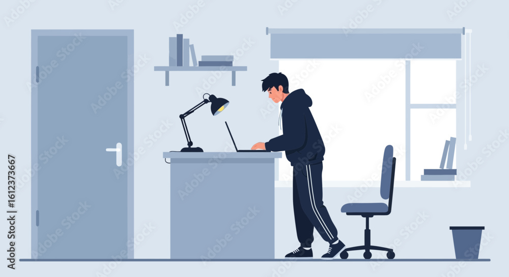 Fototapeta premium Modern Home Office Setup For a Young Person Working On a Laptop