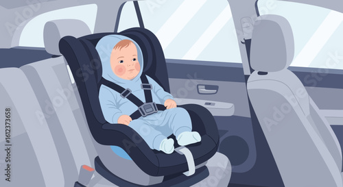 Infant Securely Buckled In Car Seat For Journey Safety Illustration