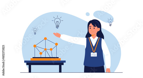 Innovative Woman Presenting Scientific Model with Idea Generation Atmosphere