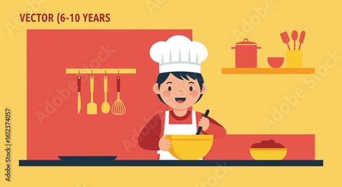 Little Chef Preparing Delicious Food in The Kitchen with Utensils