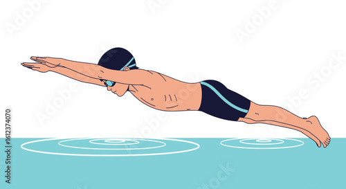 Illustration of a swimmer diving into a pool demonstrating strength and athleticism