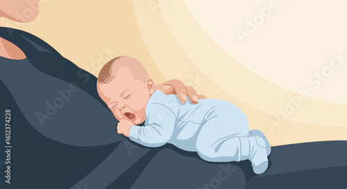 Newborn Baby Sleeping Peacefully On Mother's Chest With Gentle Touch