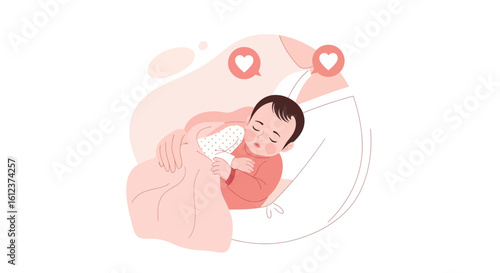 Newborn Sleeps Peacefully in Mother's Arms Expressing Love and Bonding Experience