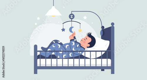 Peaceful Night A Toddler Sleeping Soundly Under A Mobile In His Crib