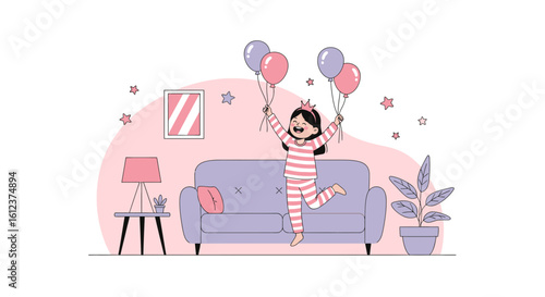Joyful Celebration Young Girl Enjoying Party With Balloons At Home