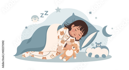 Peaceful Slumber Young Girl Dreaming Among Stars And Teddy Bears
