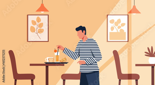 Person enjoying a refreshing drink in a cozy cafe setting during relaxation time