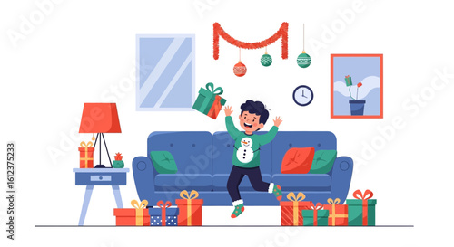 Joyful Christmas Morning Awaits Young Boy Excited To Open Holiday Gifts
