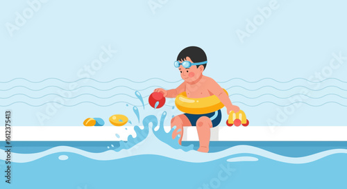 Playful Youngster Enjoying Aquatic Fun And Splashing Around In The Swimming Pool