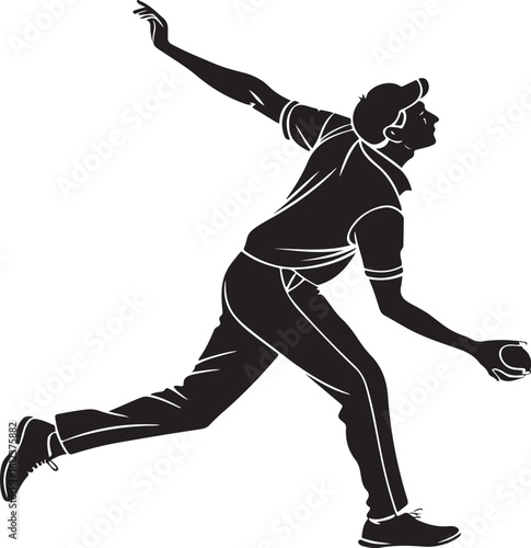 Silhouette of a bowler in action throwing a bowling ball with dynamic motion and white accents
