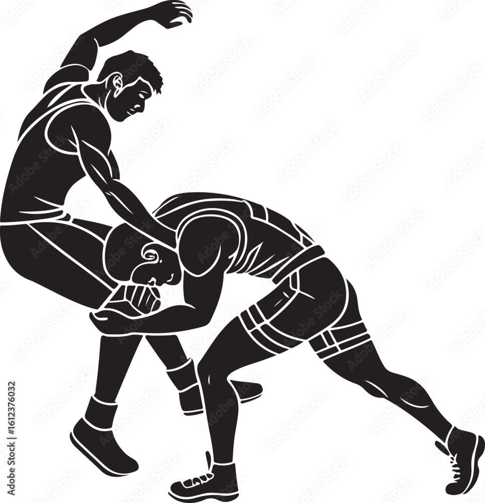Fototapeta premium Vector illustration of wrestlers in action depicting dynamic grappling and competitive combat