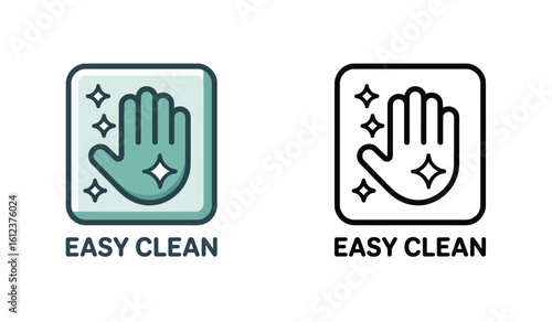 Easy Clean Icon Set Indicating Simple Cleaning Process and Shiny Surfaces