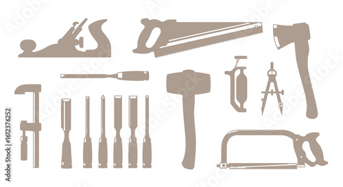 Vector illustration of vector art of a set of vintage woodworking tools isolated on white background