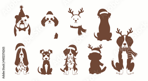 Vector illustration of vector art of a group of adorable dogs are celebrating christmas isolated on white background