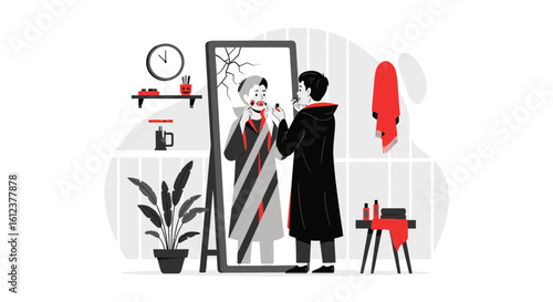 Preparing For The Costume Party Flat Vector Illustration Getting Ready For Halloween