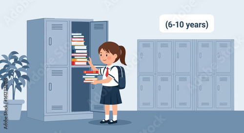 Student Organizing Textbooks Inside Locker At School For Academic Journey