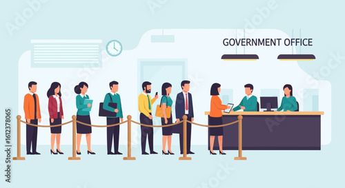 Queue Of People Waiting To Be Served In Government Office Illustration