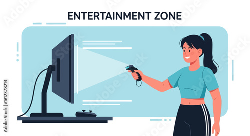 Woman Enjoys Virtual Reality Experience For Entertainment At Home