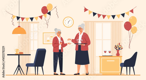 Stylish Grandmothers Having Fun At A Party Celebrating Special Moments Together