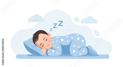 Sweet Dreams Little One: Adorable Baby Boy Sleeping Peacefully on Blue Pillow