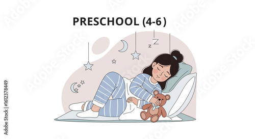 Sweet Dreams Peaceful Nighttime Scene Depicting Young Girl Asleep In Bed