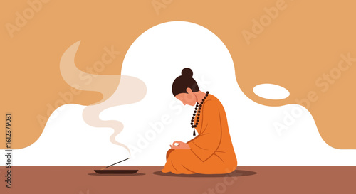 Zen Monk Meditating Peacefully with Incense Burning in Serene Environment