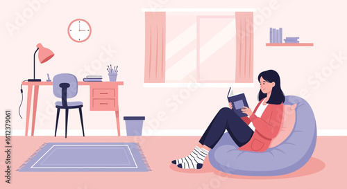 Woman Relaxing With a Novel In Comfortable Interior Home Environment
