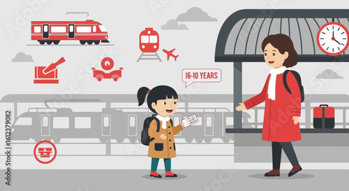Travel Experience With Mother And Daughter At Train Station Departure Point