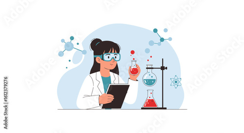 Scientist conducting research with laboratory equipment and chemical substances