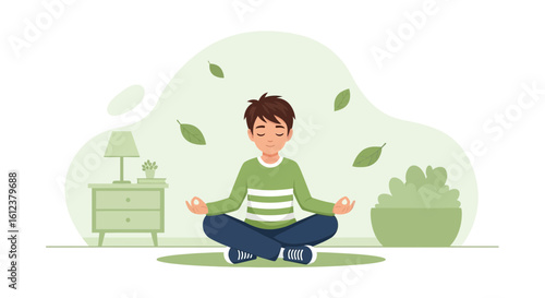 Serene Meditation: A Peaceful Cartoon Illustration of Mindfulness and Relaxation