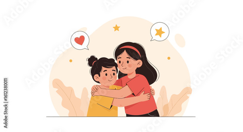 Sisters In Affectionate Embrace Illustrating Love And Support Connection Moments