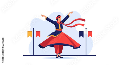 Whirling Dervish Illustration Showing Spiritual Dance Against a Light Backdrop