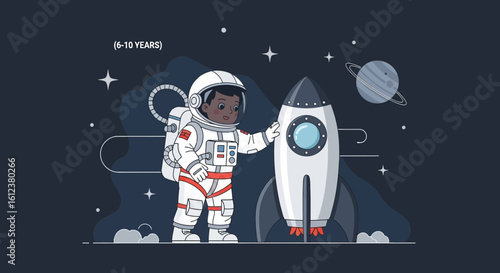 Young Astronaut Ready To Explore Outer Space With His Rocket