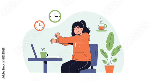 Woman Doing Stretches During Work Break In Home Office For Health Benefits