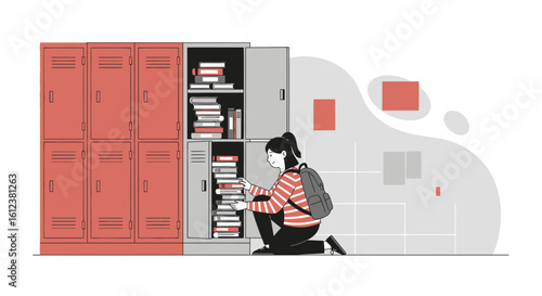 Student Arranging Books In Locker at School In Preparation For Class