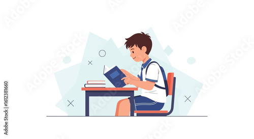 Student Immersed In Reading Enjoying The Act Of Learning And Education