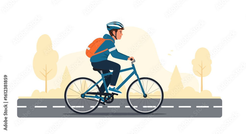 Fototapeta premium Young Cyclist With Backpack Enjoying City Ride For Eco Friendly Transportation