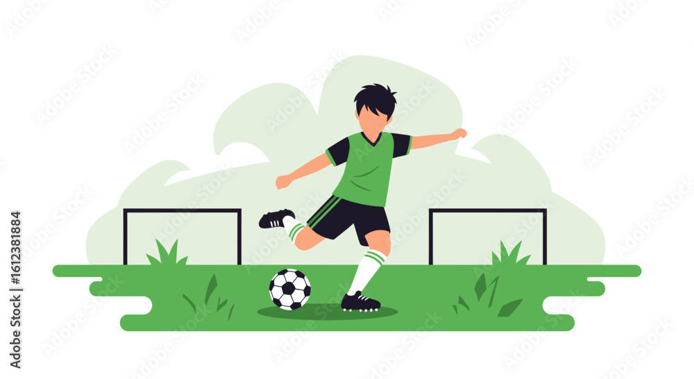 Fototapeta premium Young Soccer Player Ready To Kick The Ball At The Stadium