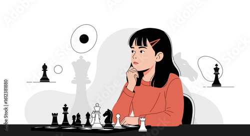 Young Strategist Girl Concentrating on Chess Game With Intense Focus And Forethought