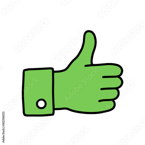Green hand showing thumbs up in a simplistic vector style  