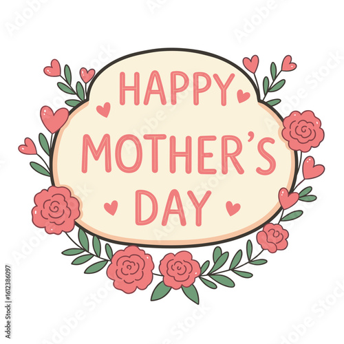 Happy Mother's Day greeting with floral embellishments in pastel colors  