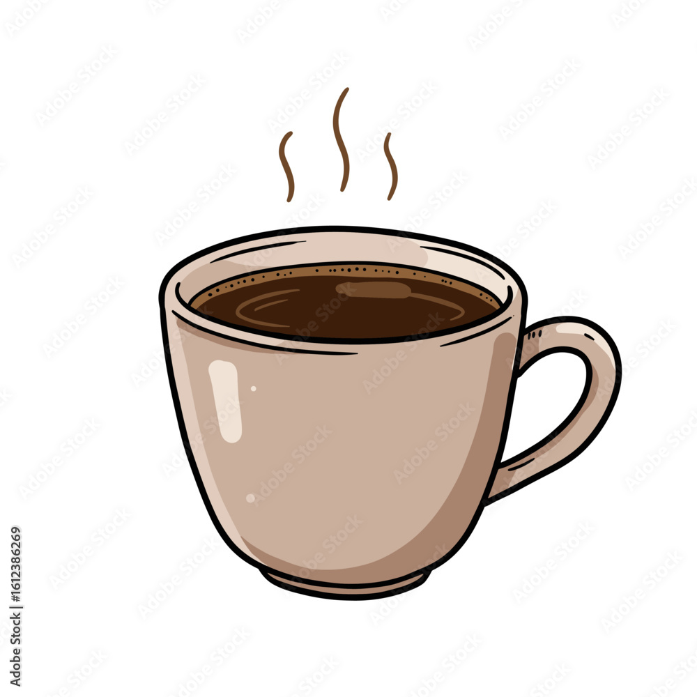 Obraz premium Cup of coffee with steam in hand-drawn flat vector illustration style 