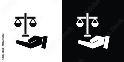 Justice scales in Hand icon elements vector illustration. flat style sign vector.