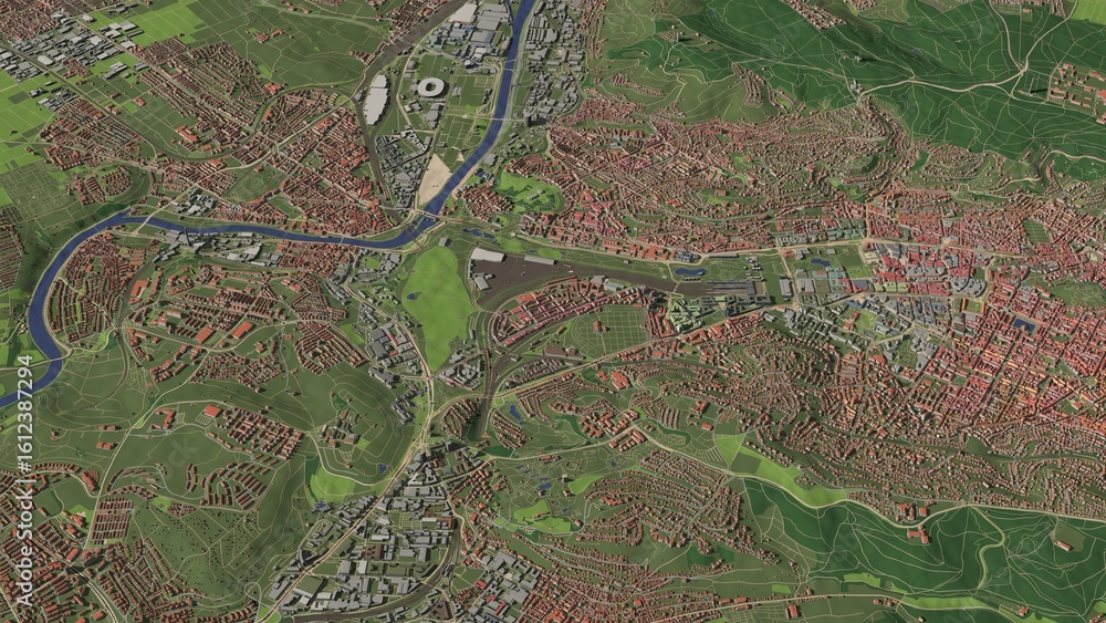 Obraz premium 3D illustration of city and urban in Stuttgart Germany