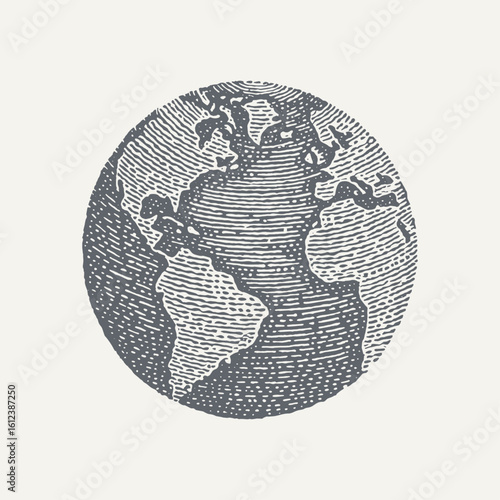 Woodcut style illustration of the Earth globe, perfect for educational resources.