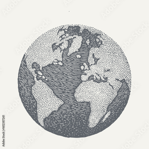 Detailed vintage illustration of planet Earth, depicting continents and oceans.