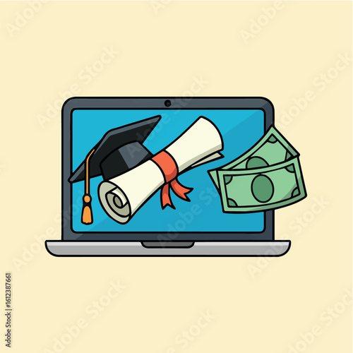 Clean and modern vector  online education funding and scholarship opportunities for college students and university degrees now available