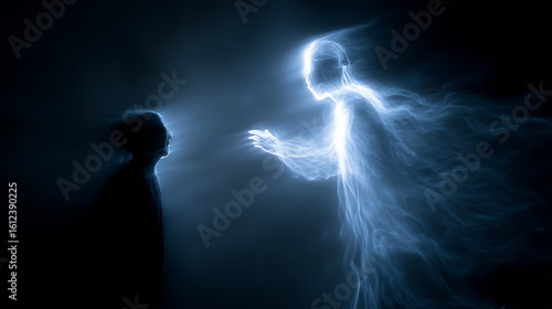 A spirit guide figure appearing beside a person deep in hypnosis