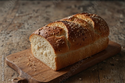 Whole Grain Oat Bread Loaf on Rustic Wooden Table