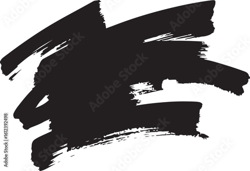 Artistic bold black brush stroke textured effect against a white background